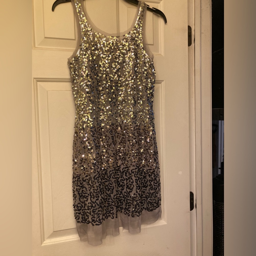 Romeo and Juliet couture, size medium, silver sequin ombre, mini dress